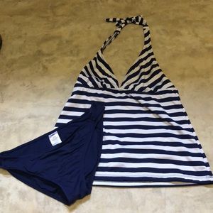 Navy Blue and White Tankini